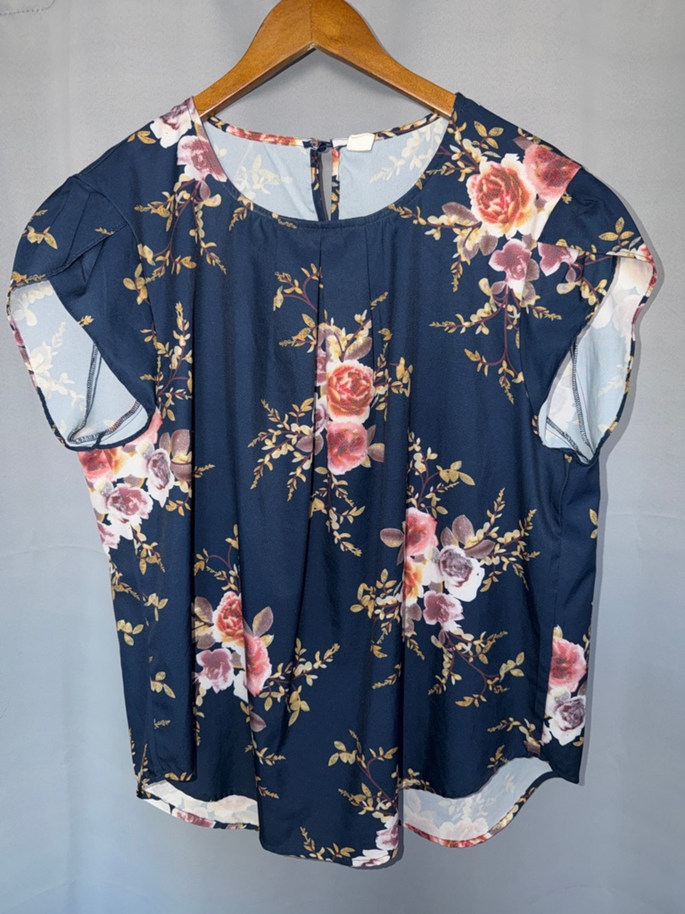 Navy Floral Short-Sleeve Blouse - Women's